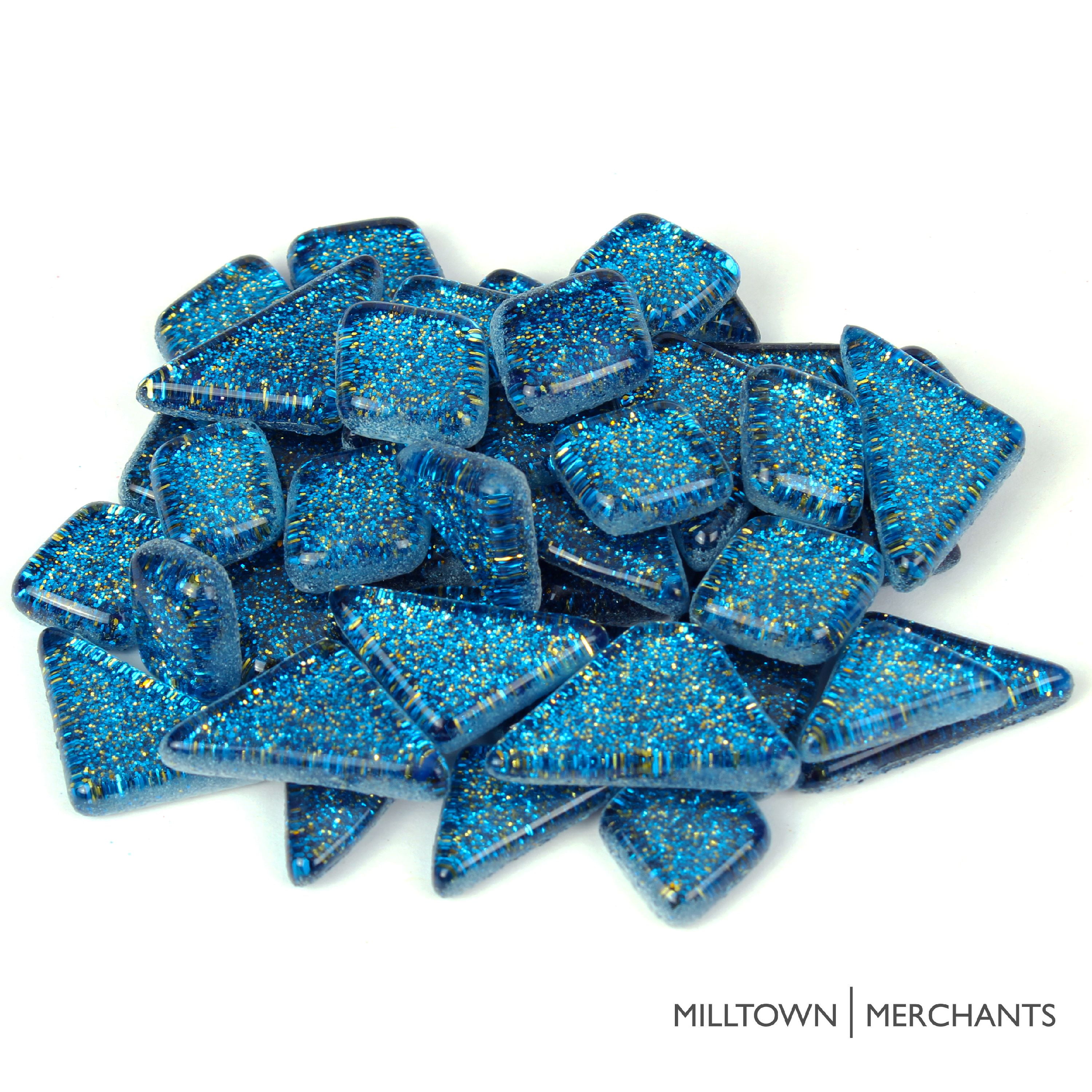 Milltown Merchants Aquamarine Glitter 3/4 Inch Mosaic Tile Blend Assortment (3 lbs)