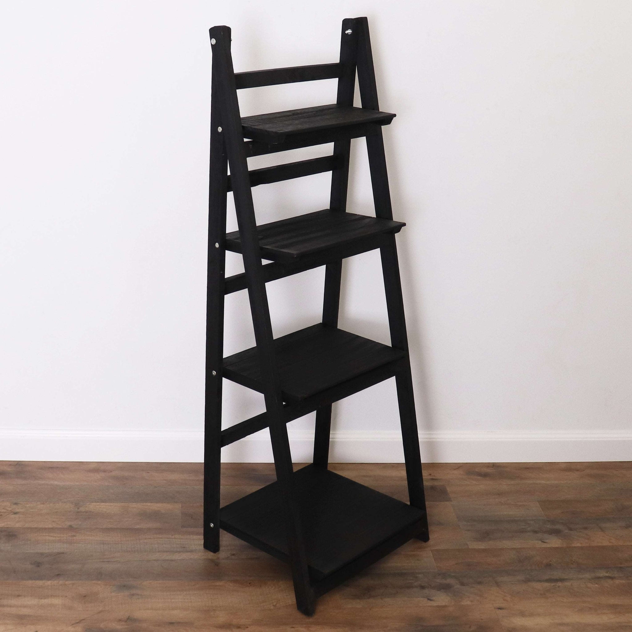 Milltown Merchants Distressed Ladder Shelf - Rustic Leaning Bookshelf - Black
