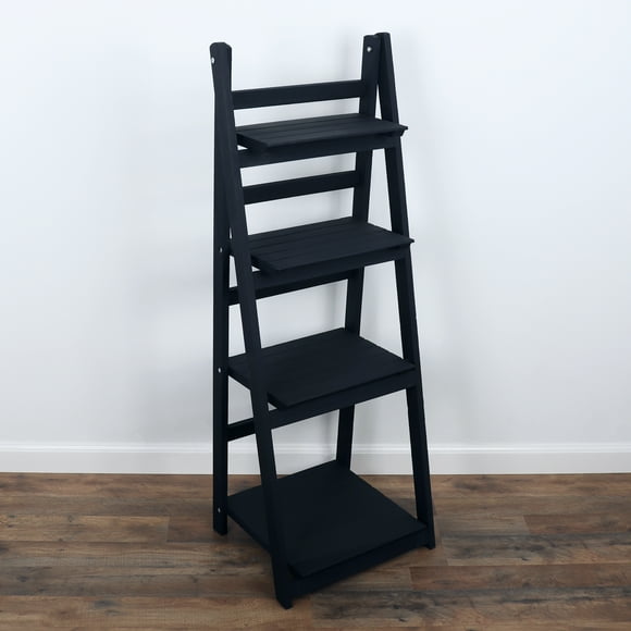 Milltown Merchants Distressed Ladder Shelf - Rustic Leaning Bookshelf - Navy