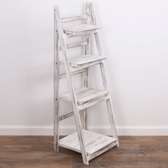 Milltown Merchants Distressed Ladder Shelf - Rustic Leaning Bookshelf - White