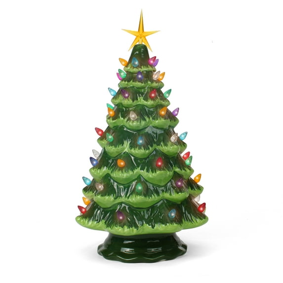 Milltown Merchants Green Ceramic Christmas Tree - 15.5" Large, Multicolor Lights