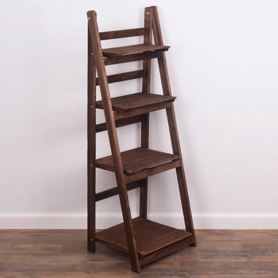 Milltown Merchants Distressed Ladder Shelf - Rustic Leaning Bookshelf - Brown