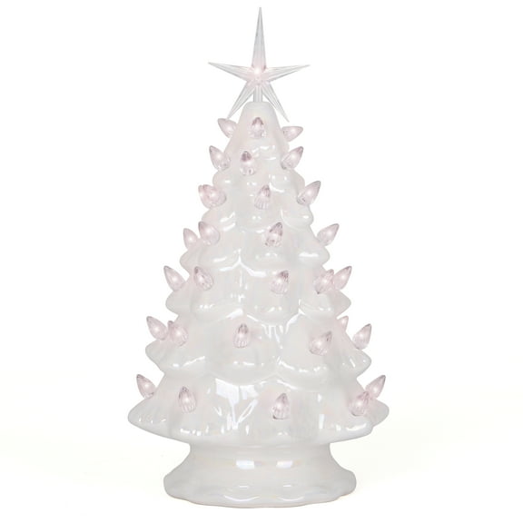 Milltown Merchants Lighted Table Top Christmas Tree, 11.5", Ceramic White