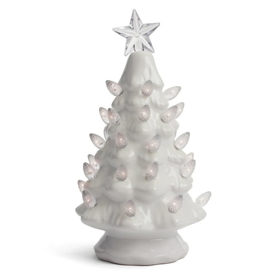 Milltown Merchants Multicolor Light Small Christmas Tree, Ceramic White, 6.75"
