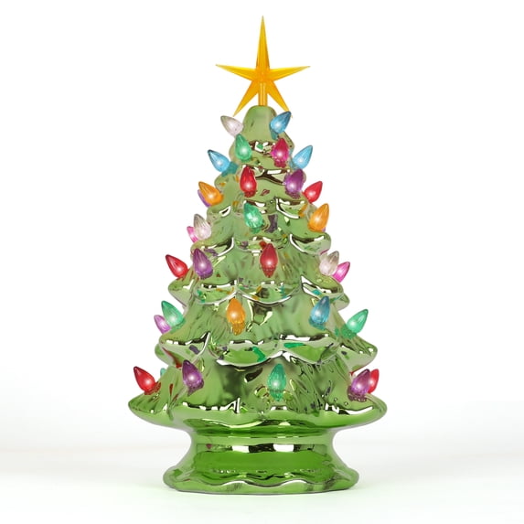 Milltown Merchants Pearl Olive Ceramic Christmas Tree - 11.5" Medium, Multicolor Lights
