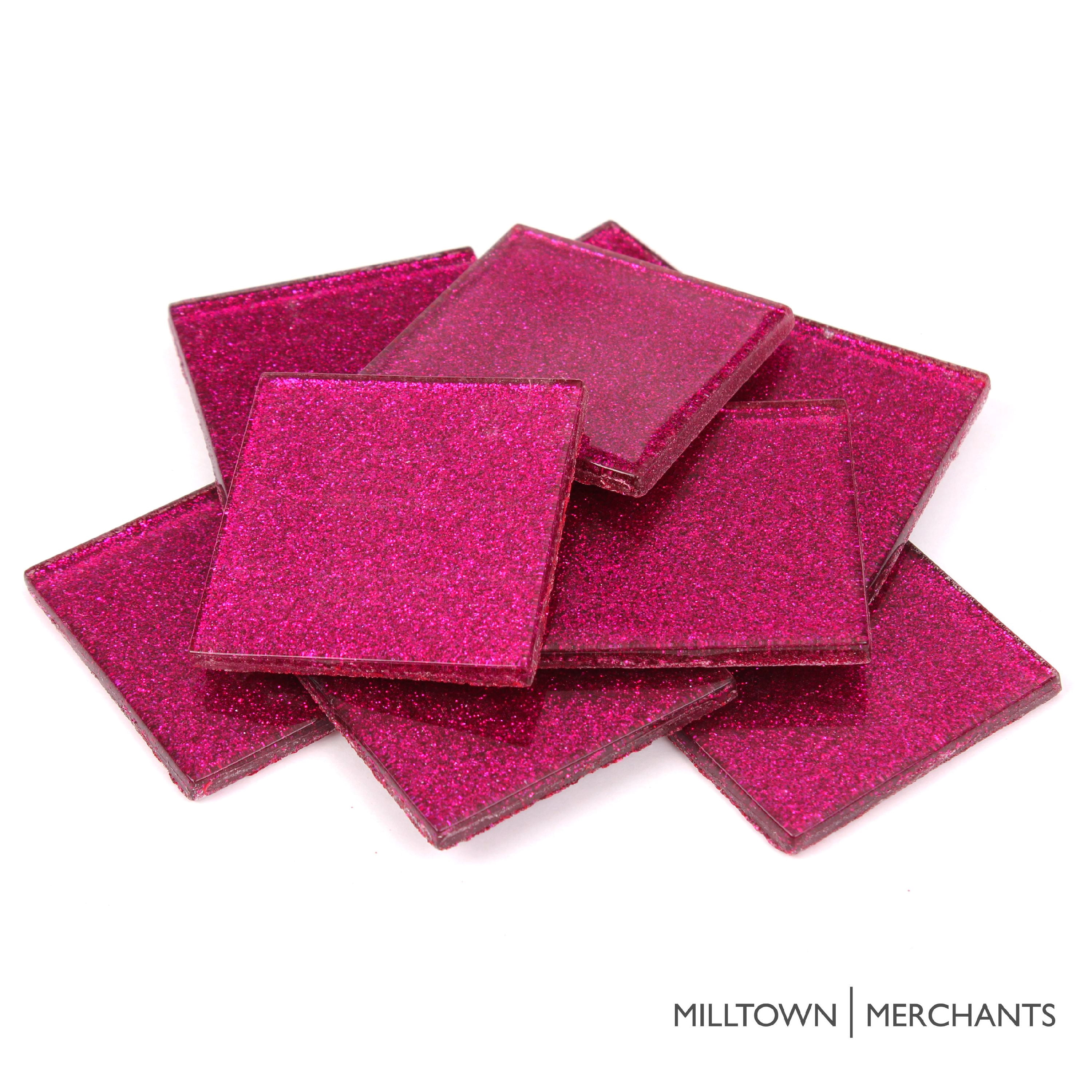 Milltown Merchants Pretty Pink Glitter Mega Mosaic Tile 1.8 Inch Large (1 lb)