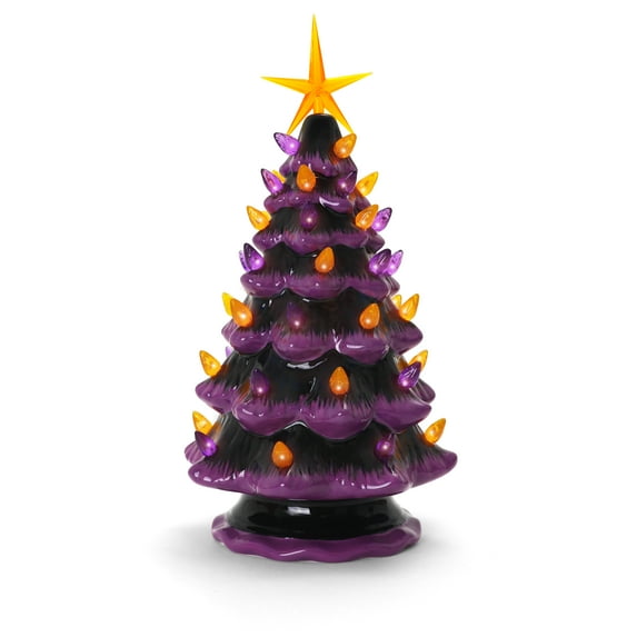 Milltown Merchants Purple and Black Halloween Ceramic Lighted Christmas Tree