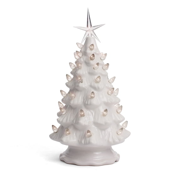 Milltown Merchants White Ceramic Christmas Tree - 11.5" Medium, White Lights