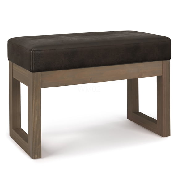 Milltown Small Distressed Brown Ottoman Bench, Faux Leather Footstool for Living Room, Accent Stool