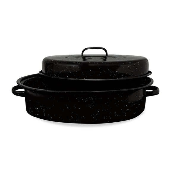 Millvado - Granite, Medium Oval Roaster with Lid, Black, 16" x 10.6" x 6", 12lb