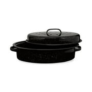 Millvado - Granite, Large Oval Roaster with Lid, Black, 18 x 12.6 x 7, 18lb