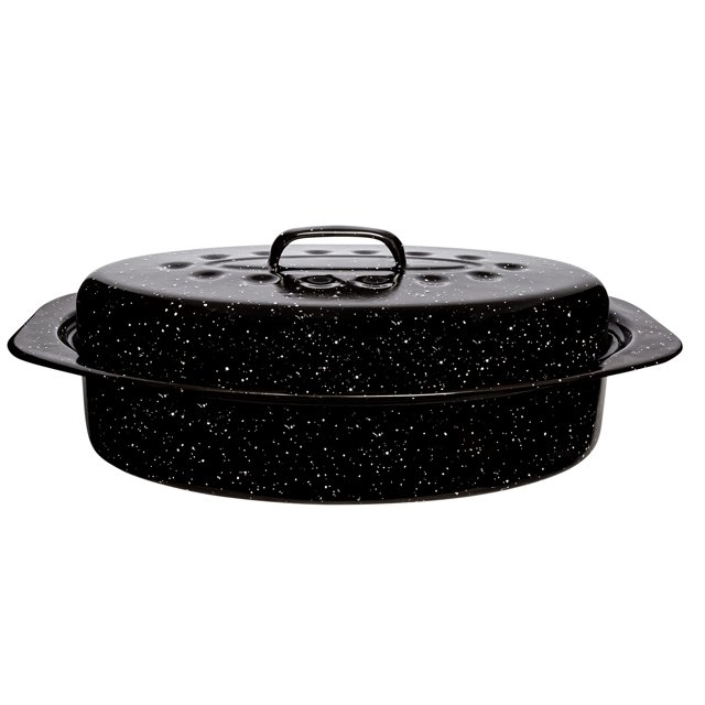 "Millvado Small 13"" Granite Oven Roaster, Covered Enamel Roasting Pan