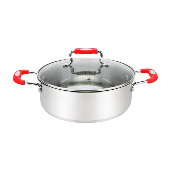 Millvado Stainless Steel Casserole Pot: Metal Steel Dutch Oven ? Medium Boiling Pot for Soup, Spaghetti, Braising ? 5 Quart Induction Cooking Pot Urban Collection Low Round Mirrored Stainless Pots