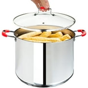 Millvado Stock Pot, Large Stainless Steel 17 Quart StockPot, Large Cooking Pot, Clear Glass Lid and Measurement Markings, Steam Hole, Induction, Gas, Electric Compatible Big Boiling Pot
