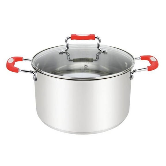 Millvado Stock Pot, Large Stainless Steel 20 Quart StockPot, Large Cooking Pot, Clear Glass Lid and Measurement Markings, Steam Hole, Induction, Gas, Electric Compatible Big Boiling Pot