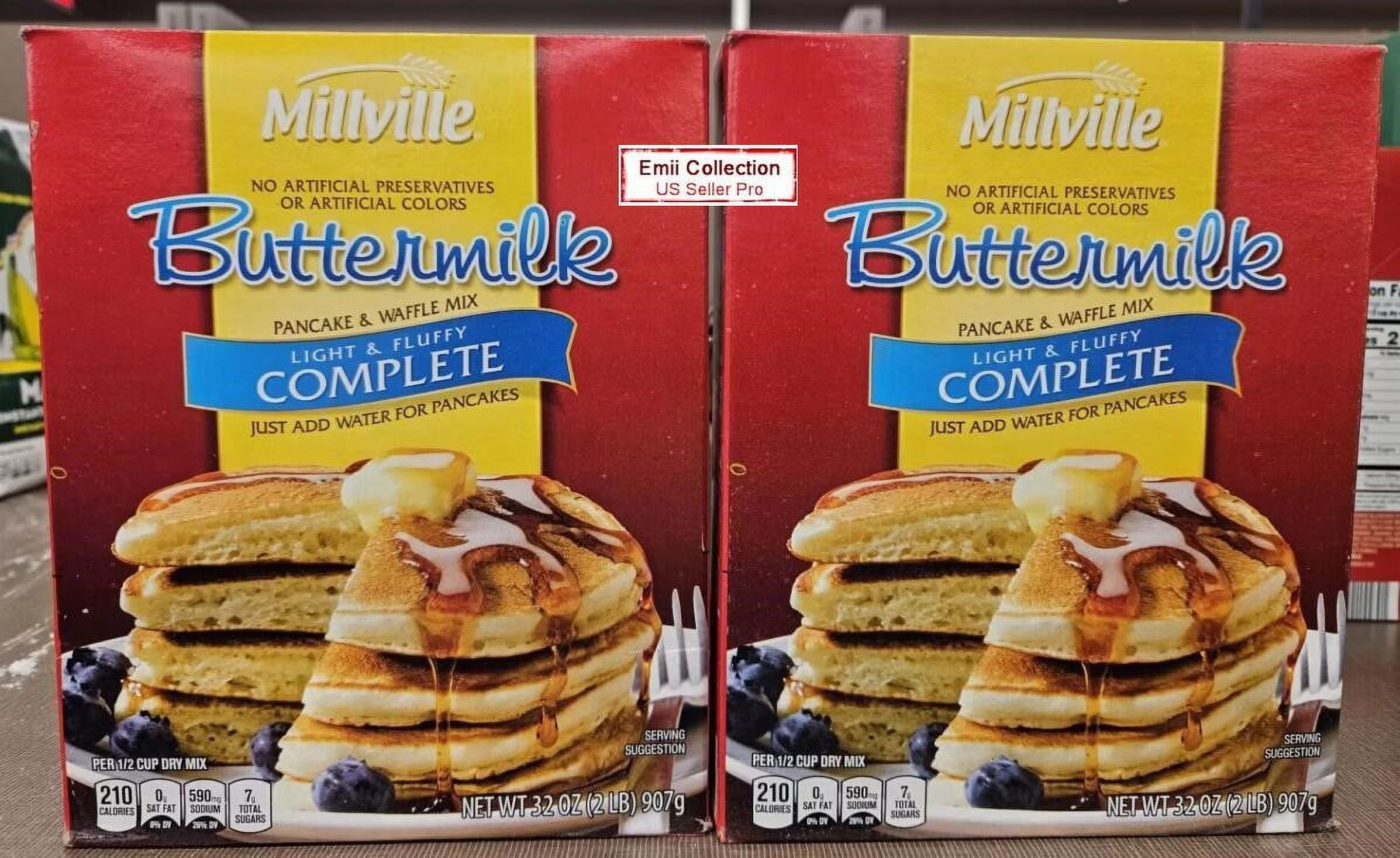 Millville Buttermilk Pancake & Waffle Mix Light & Fluffy Complete 32oz (2 Boxes)
