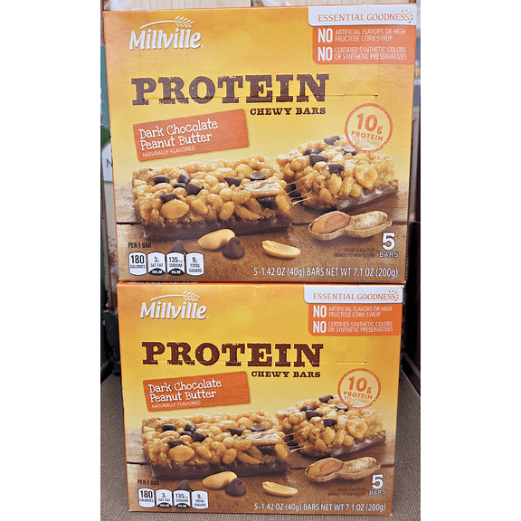 Millville Chewy Bars Dark Chocolate Peanut Butter 7.1oz 200g (2 Bars)