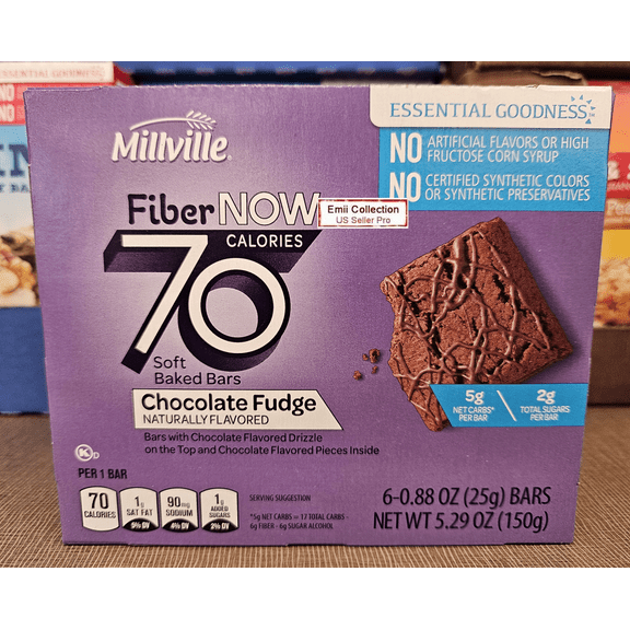 Millville Fiber NOW 70 Calories Soft Baked Bars Chocolate Fudge 5.29oz 150g (Single Box)