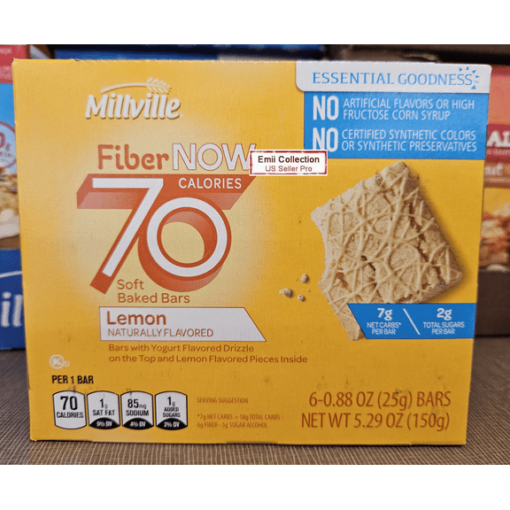 Millville Fiber NOW 70 Calories Soft Baked Bars Lemon 5.29oz 150g (Single Box)
