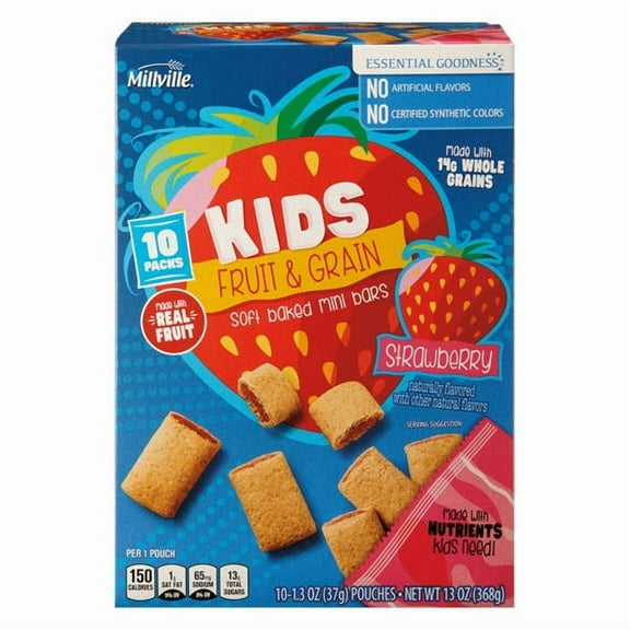 Millville Kids Fruit and Grain Strawberry Mini Bars, 10 count - Pack of 2