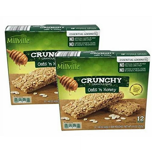 Millville Whole Grain Oats & Crunchy Granola Bars 2 Boxes (24 Bars