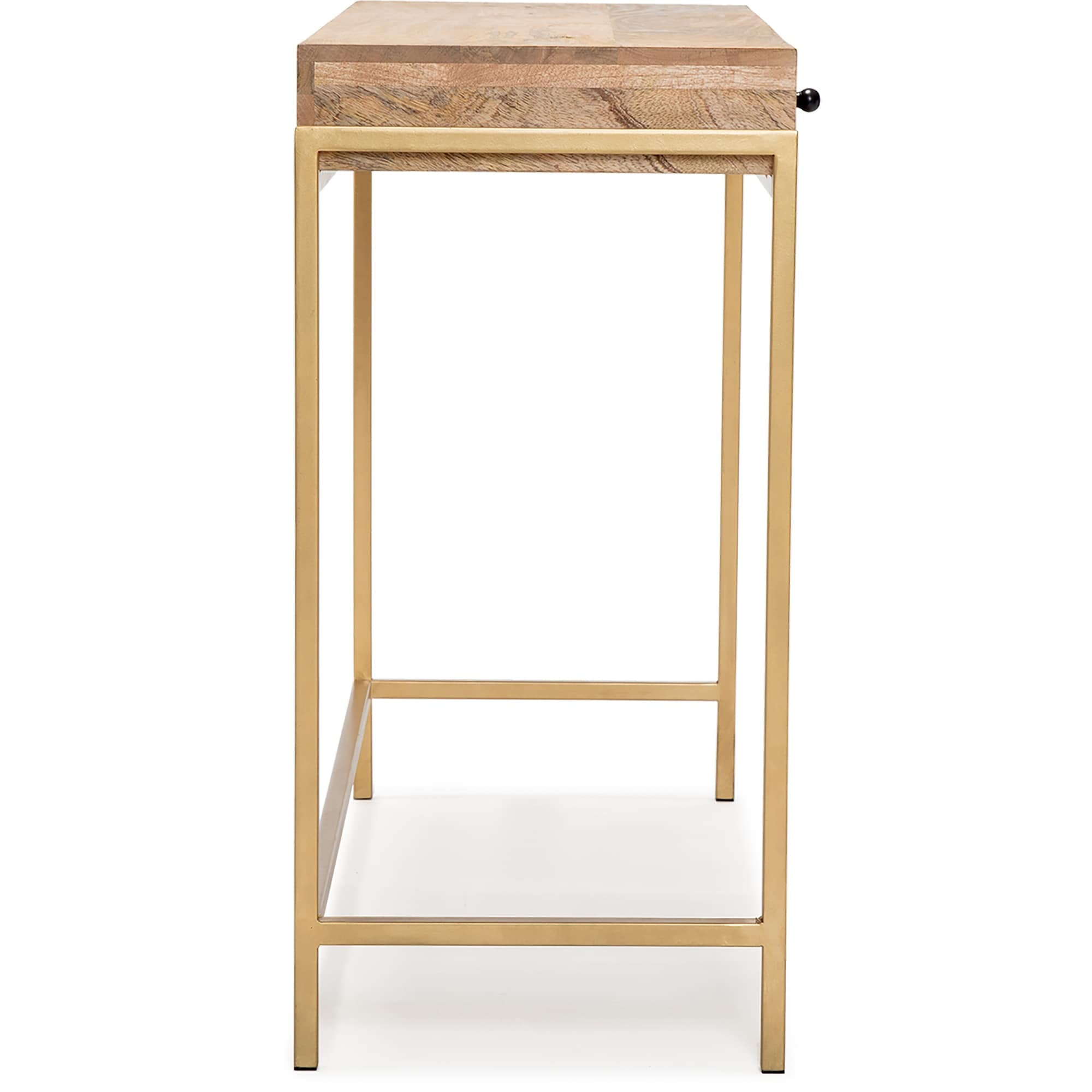 Sidney Beige and Gold Mango Wood Console Table with Storage