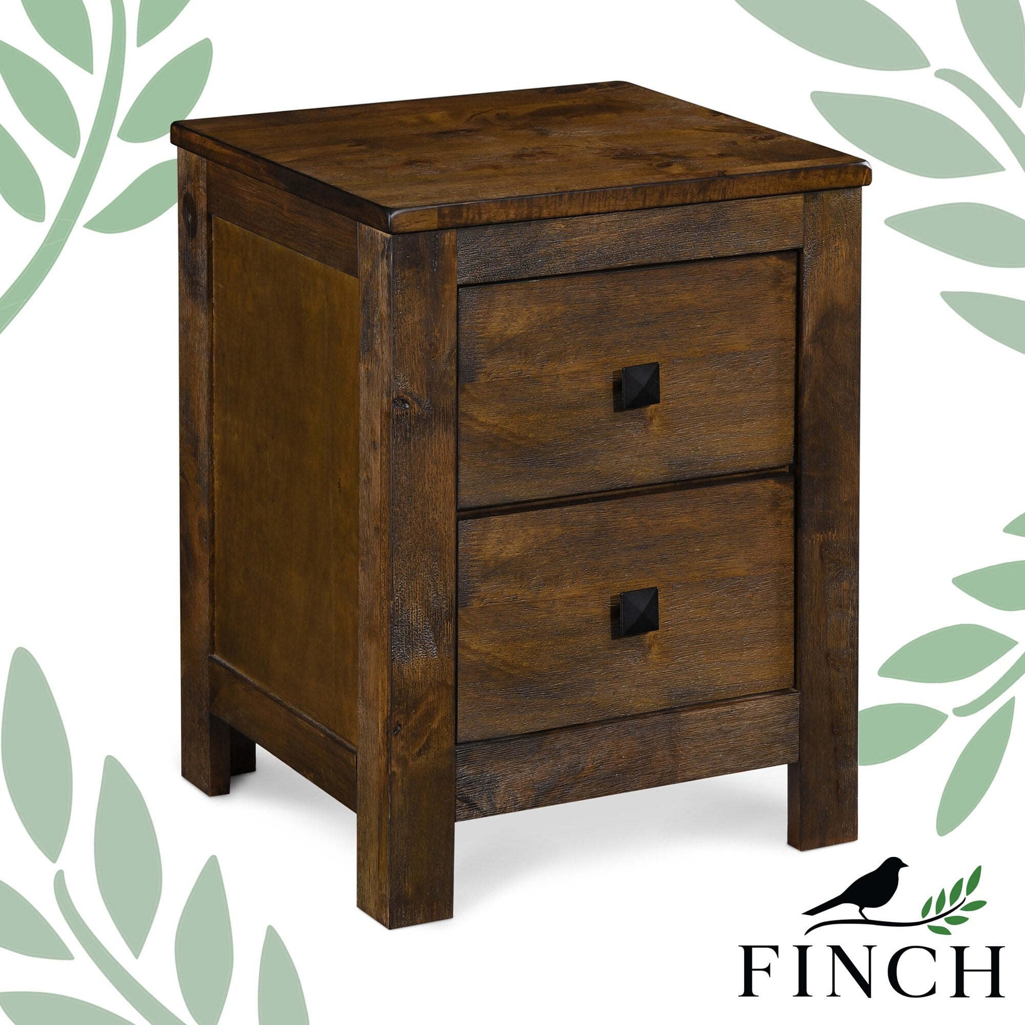 Rustic Brown 2-Drawer Wooden Nightstand with Beveled Handles