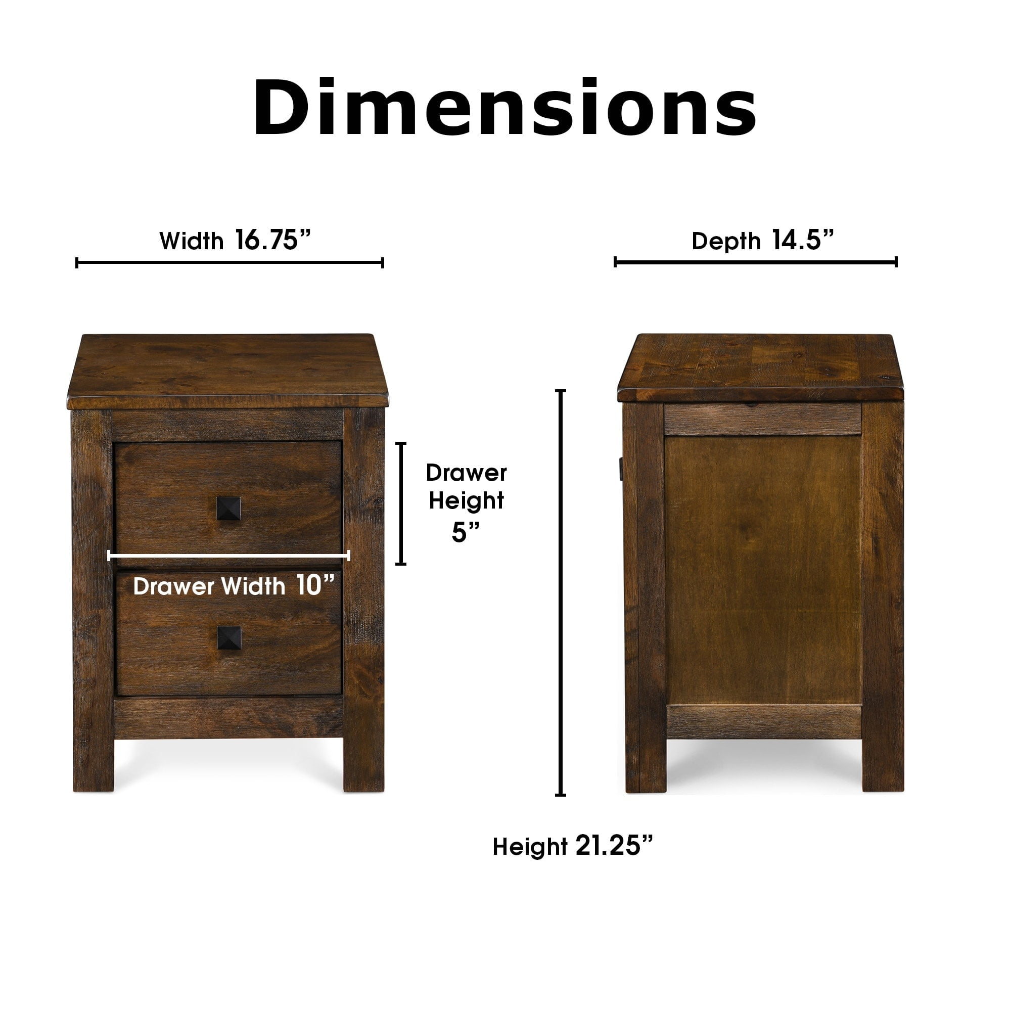 Rustic Brown 2-Drawer Wooden Nightstand with Beveled Handles