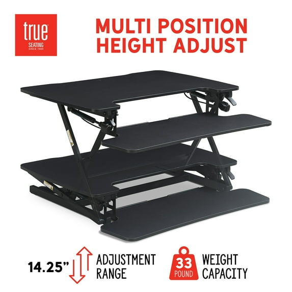 Millwork Holdings Co True Seating Ergo Standing Desk Converter with Keyboard Tray, Dual Monitor Laptop Riser Height Adjustable Tabletop Workstation