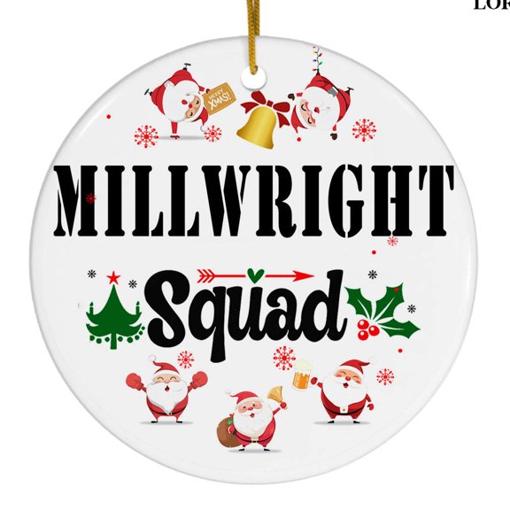 Millwright Squad Christmas Ceramic Ornament, Funny Coworker Appreciation Gift, Holiday Tree Décor