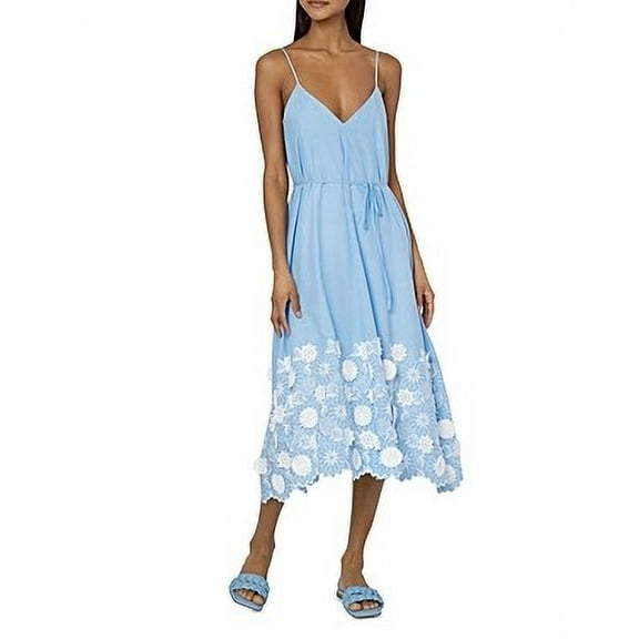 Milly CHAMBRAY Women's Becca Embroidered MIDI Dress, US 4