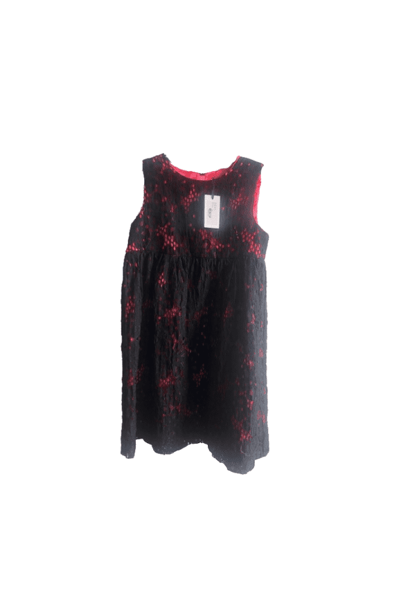 Girls Lace Party Dress, Black/Fl. Pink, Size 10