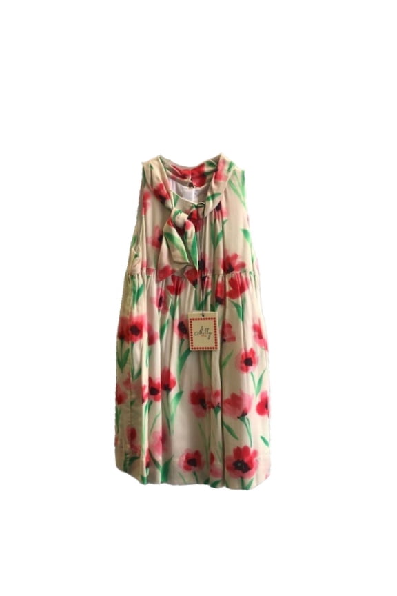 Girls Tie Neck Dress, Multi Floral, Size 2