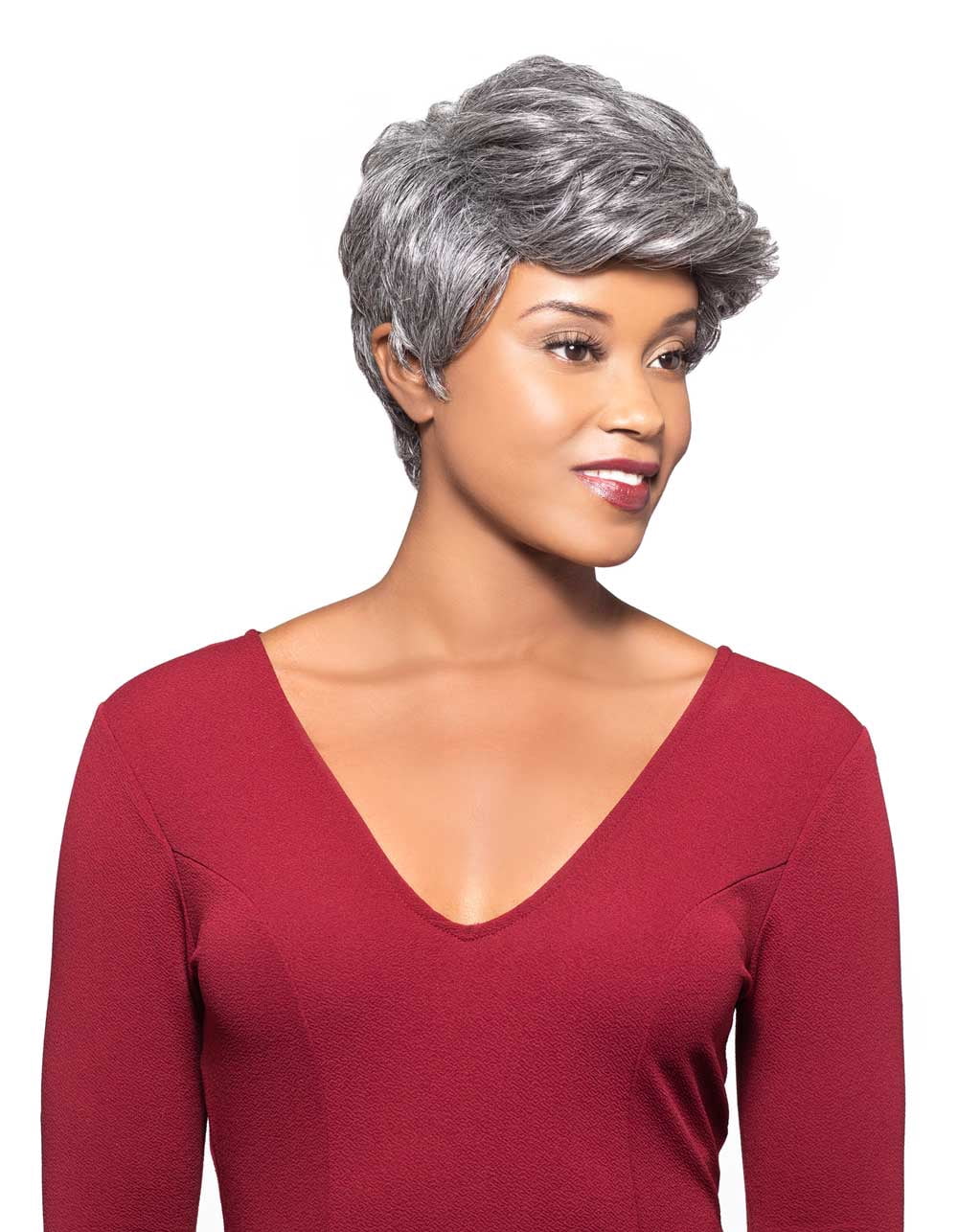 Milly Wig Color FS1B/30 - Foxy Silver Wigs Short Boy Cut Tapered Neck Human Hair African American Womens Lightweight Average Cap
