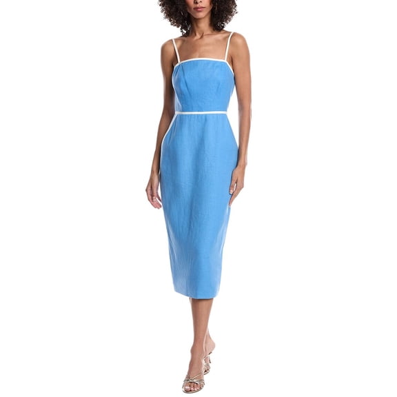 Milly womens  Amara Linen Midi Dress, 4, Blue