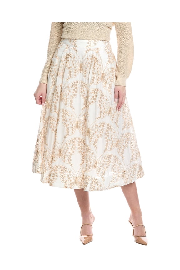 Milly womens  Butterfly Eyelet A-Line Skirt, 6, White