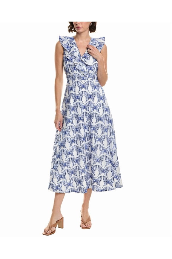 Milly womens Butterfly Eyelet Dress, 0, Blue