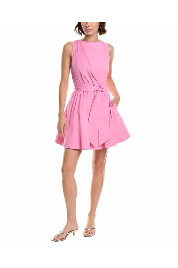 Milly womens Draped Poplin Mini Dress, 6, Pink