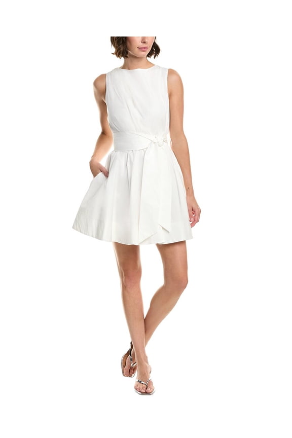 womens Draped Poplin Mini Dress, 8, White