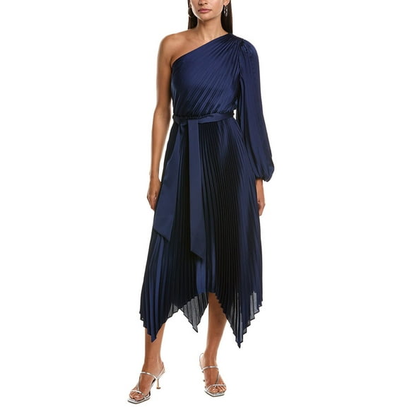 Milly womens  Essi Solid Pleated One-Shoulder Maxi Dress, 0, Blue