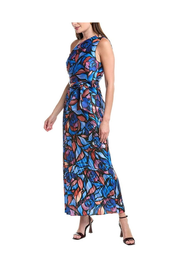 Milly womens Estelle Satin Plated Midi Dress, 2, Blue