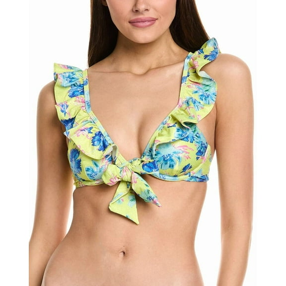 Milly womens  Floating Cosmos Ruffle Bikini Top, m, Green