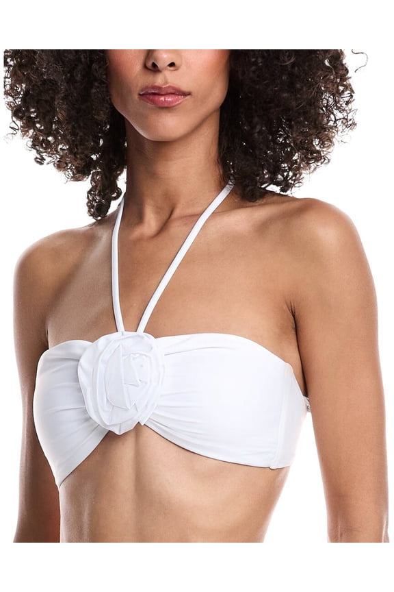 Milly womens  Floral Applique Halter Bikini Top, l, White