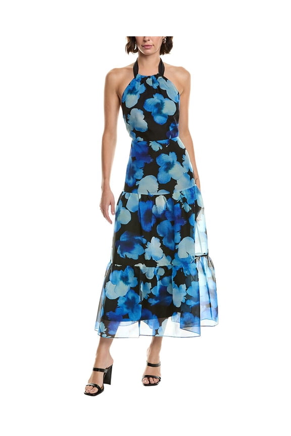 Milly womens  Hayden Watercolor Silk-Blend Organza Dress, 4, Blue