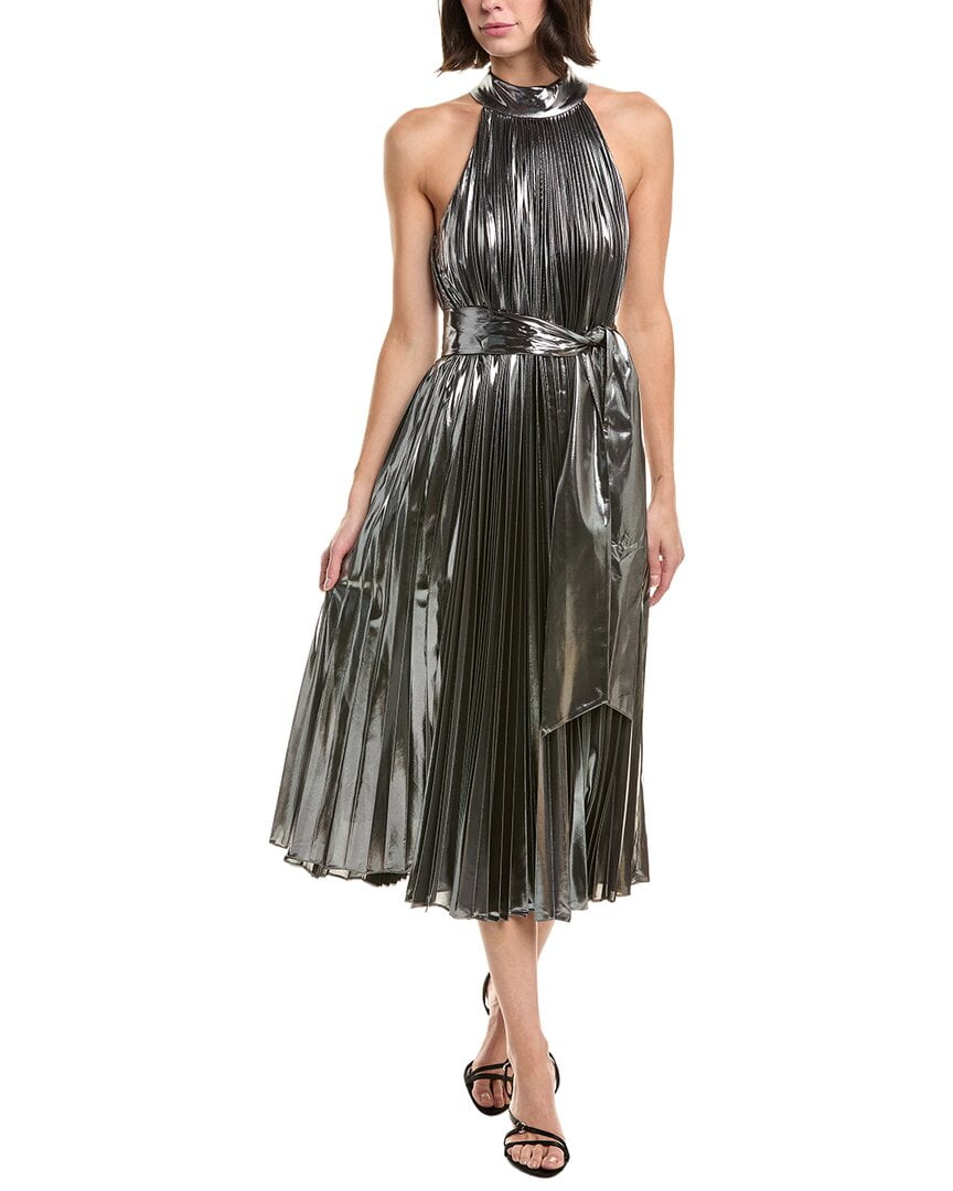Milly womens Idena Halter Dress, 6, Silver