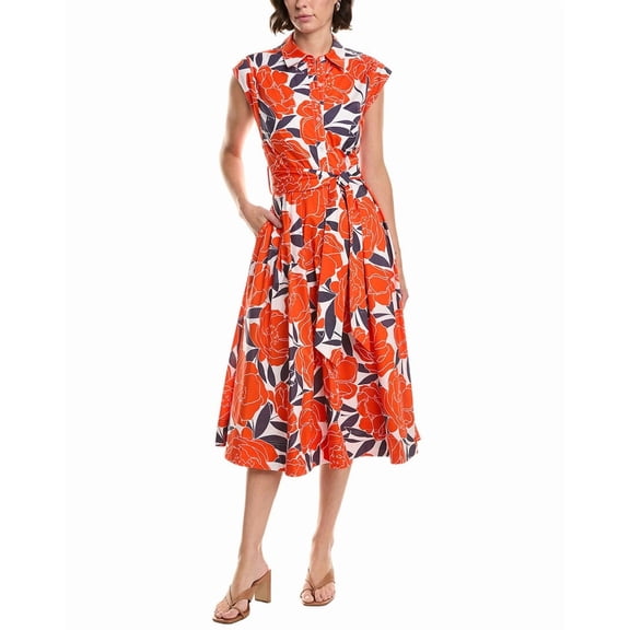 Milly womens  Jules Floral Poplin Dress, 0, Orange