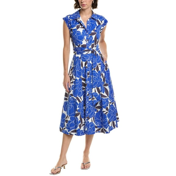 Milly womens  Jules Floral Poplin Dress, 8, Blue