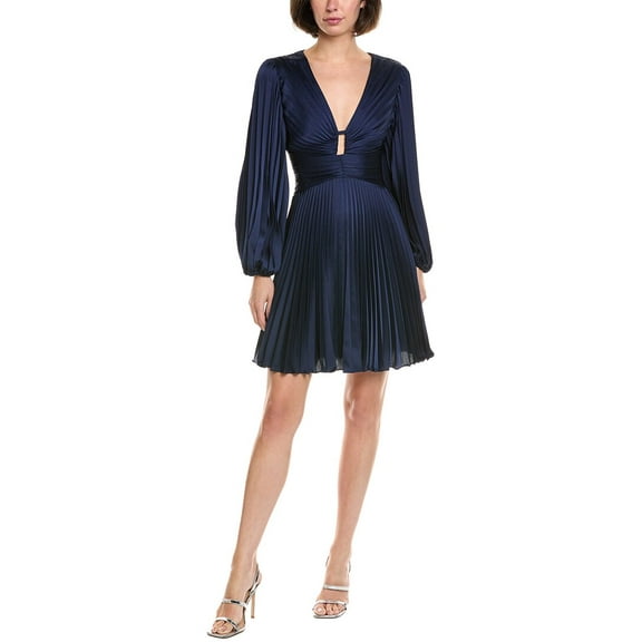 Milly womens Julia Pleated Satin Mini Dress, 4, Blue