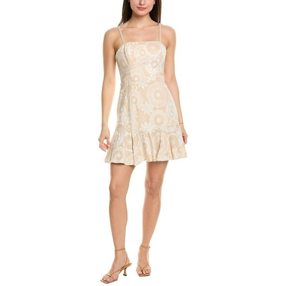 Milly womens Linen-Blend Mini Dress, 10, Beige