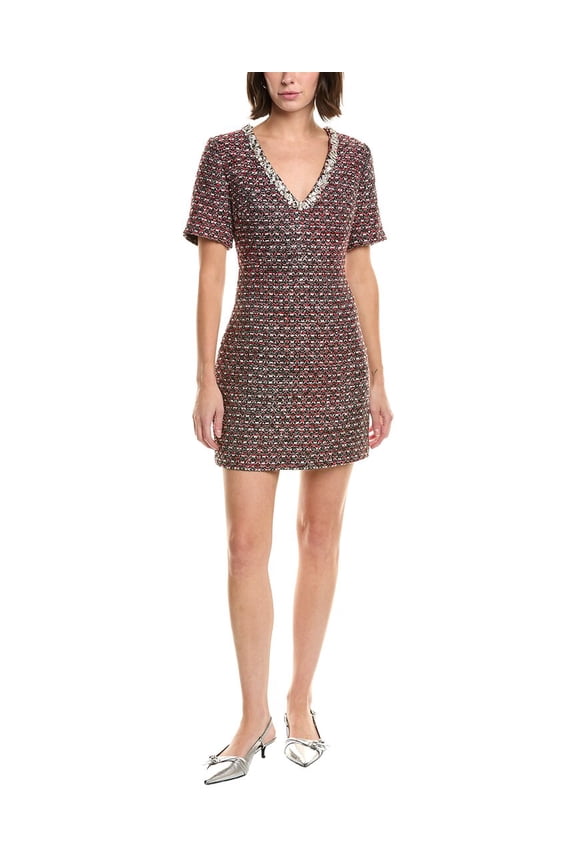 Milly womens  Nyah Tweed Midi Dress, 4, Red